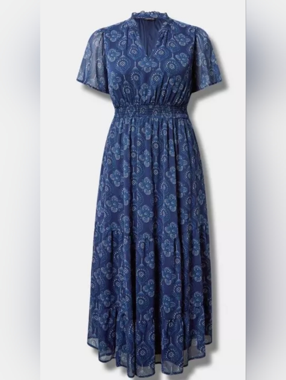 Torrid Blue Printed V-Neck Midi Dress Size 2